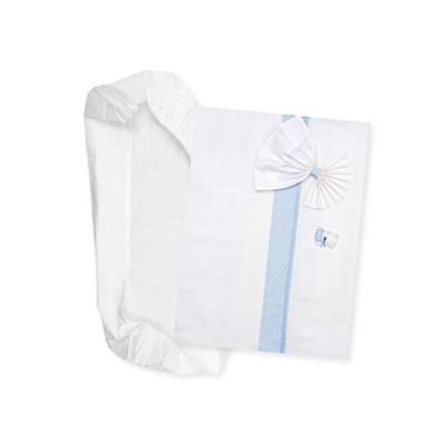 Filet Kinderwagenbeddengoed, 70 x 90 cm, 3-delige set van 100% katoen, met Aida-inzetstukken, wit/blauw