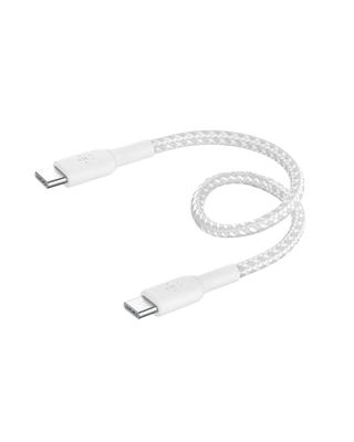 Belkin BoostCharge Câble à gaine tressée USB-C vers USB-C (15 cm, pour iPhone 16, 16 Pro, 16 Pro Max, 16 Plus, Galaxy S24, S23, Note10, Note9, Pixel 9, Pixel 8, iPad Pro, etc., blanc)
