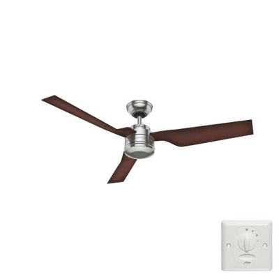 Hunter Fan Ventilateur de Plafond Volo 132 cm pour Intérieur, avec Commande Murale, Nickel Brossé, 3 Pales Réversibles en Hêtre, pour Été et Hiver, Modèle 50630