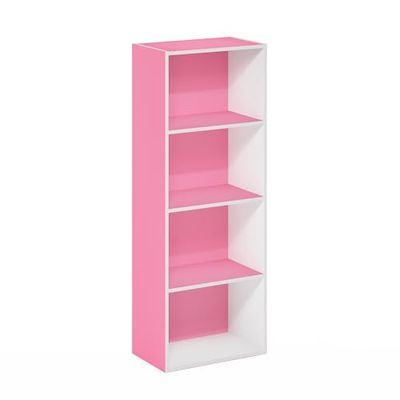 Furinno Luder 4-Tier Open Plank Boekenkast, Roze/Wit