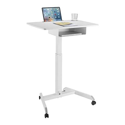 Maclean MC-903 Tavolo per laptop regolabile in Altezza max 113cm con rotelle e Casetto Scrivania sit-stand Postazine di lavoro Carrello (Bianco)