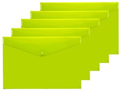 eco-eco Eco035GREEN - Cartelline trasparenti in plastica riciclata, formato A4+, 50% riciclate, con bottone a pressione, confezione da 5, colore: verde