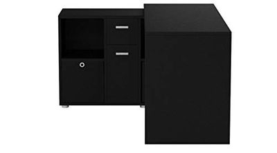 FMD 353-001_sc Lex Bureau, omkeerbaar, met 4 open vakken + deur en lade, hout, zwart, 136 x 66,5 x 74 cm