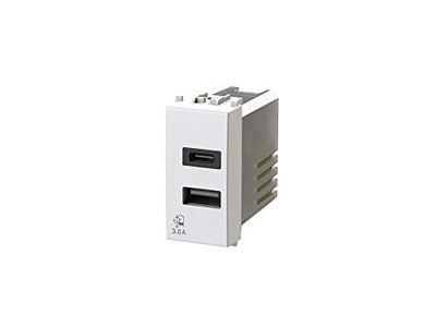 USB3.0 Bloc d'alimentation USB 3 A 2 sorties sur module unique avec connecteur type A et type C compatible avec Vimar Arkè Blanc