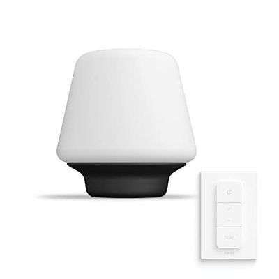 Philips Hue White Ambiance Wellner, Lampada da Tavolo Smart, Con Bluetooth, 9.5W, Lampadina LED E27 Smart inclusa, Dimmer Switch incluso, Nero