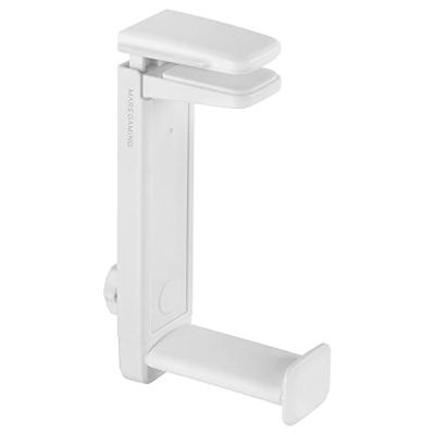 Mars Gaming MHH2, Soporte para Auriculares Dual con Pinza, Instalación Bajo o sobre Mesa, Rotación 360º, Tamaño Ajustable, Sujeción Firme y Almohadillas Protectores, Blanco