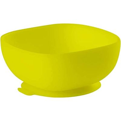 BÉABA, Sugkopp för barn, 100% silikon, mjukt och mycket motståndskraftigt material, Håller fast vid bord/tablett i barnstol, Fliken för att lyfta tallriken, Mikrovågsugnskompatibel, Gul