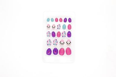 Glam Up Paris - Unghie finte per bambini, copertura completa, facile da usare, autoadesivi, 24 unghie finte per scatola, forma quadrata arrotondata, n. 241, mini panda