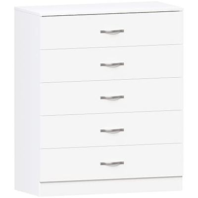 Vida Designs Home Discount Branco peito de gavetas, 5 gavetas com alças de metal e corredores, único Anti-Bowing gaveta suporte, quarto rico móveis de armazenamento