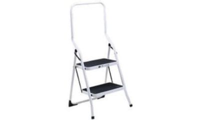 VFM 321676 2 Tread High Back Aluminium Folding Step Stool - White