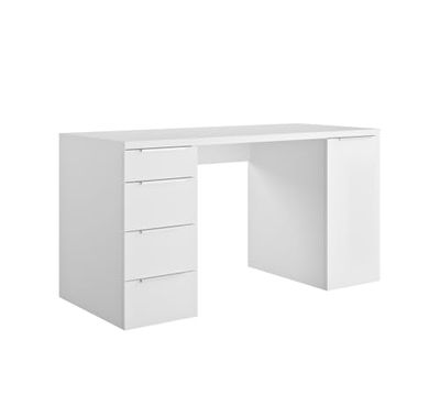 Composad | Bureau de la Ligne Espresso avec 4 tiroirs et 1 Porte, Bureau élégant et Moderne, pour PC, (LxHxP) 146 x 75,4 x 59,6 cm, Couleur Blanche, fabriqué en Italie