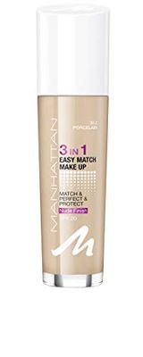 Manhattan 3 em 1 Easy Match Make Up, base de maquilhagem sem óleo para uma pele impecável, cor porcelana 30,2, 30 ml