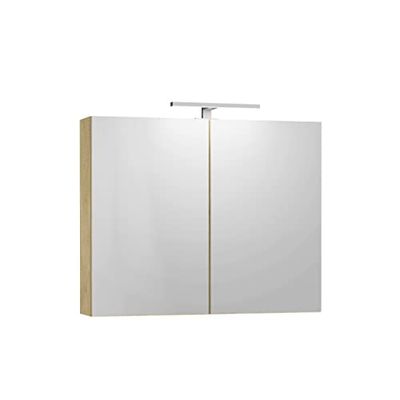 Baikal Mueble Camerino con Espejo, Armario Auxiliar de Baño Multiusos, Opción con o sin Luz LED. Mueble de Pared de fácil colocación. Armario MONTADO. Acabado Nature. Camerino LED 80 cm