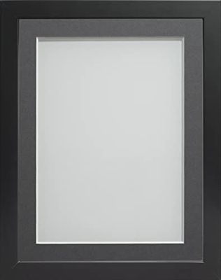 Frame Company Connolly Range Black Wooden Picture Photo Frame with Grey Mount, 18x14 for pic size 16x12 *Choice of Sizes* Fitted with Real Glass