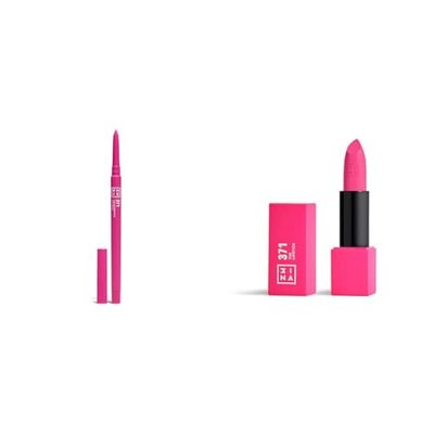 3INA MAKEUP - The Automatic Lip Pencil 371 + The Lipstick 371 - Matita Labbra Rosa vivo Waterproof + Rossetto Rosa Vivo Matte - Alta Pigmentazione - Vegan - Cruelty Free