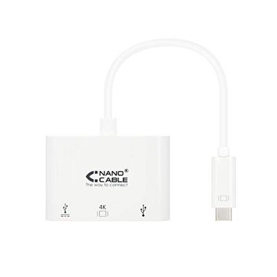 Nanocable 10.16.4302 - USB-C naar USB 3.0/USB-C/HDMI-converter, 3-in-1, wit