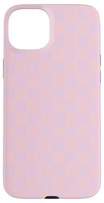 Cute Pastel Light Pink Purple Minimalist Checkered Pattern Case for iPhone 15 Plus