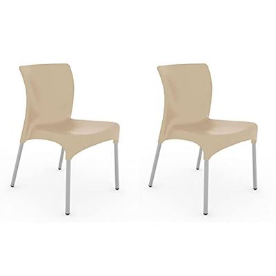 RESOL Moon Set 2 cadeiras de jardim empilhável | terraço para pátio, sala de jantar exterior reuniões, design moderno, confortável e leve, filtro UV para maior resistência ao uso e às intempéries,