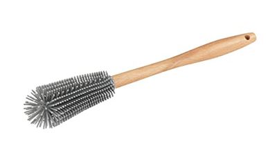 WENKO Diskborste i silikon med flexhuvud, hygienisk flaskborste med flexibelt, diskmaskinssäkert borsthuvud, avtagbart handtag av bokträ, Ø 4,5 x 30 cm