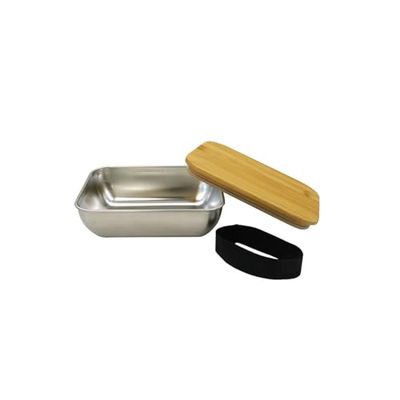 Fackelmann 683332 Lunchbox pour Micro-Ondes en INOX 700ml, Boite Repas pour Le midi, Acier Inoxydable, Couvercle en Bambou, 17x13x5,5cm