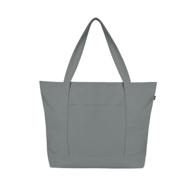 Ecoright Canvas draagtas voor dames met ritssluiting en binnenzak, 100% biologisch katoenen draagtassen voor heren, winkelen, strand, Grijs, Pack of 1, Utility
