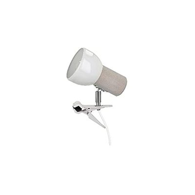 Homemania HOMBR_0329 Tafellamp, bureaulamp, kantoor, nachtkastje, metaal, hout, stof, grijs/wit, 14 x 9 x 15 cm