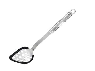 RÖSLE Cuillère Multifonction, Cuillère Universelle Haut de Gamme avec Bord en Silicone et Manche Rond, Acier Inoxydable 18/10, Passe au Lave-Vaisselle, Argenté/Noir.