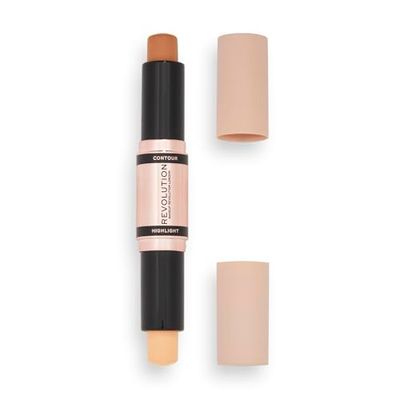 Makeup Revolution Bâton Contour Duo Crème Contour et Eclat, Définit les Pommettes et Sculpte le Visage, Végétalien et Sans Cruauté, Moyen, 2.4g