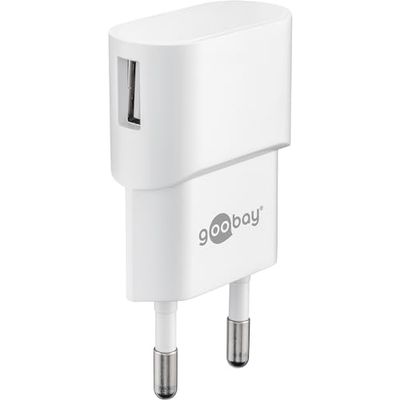 Goobay 44948 Zasilacz USB Adapter Do Gniazdka 1 A (5 W) / Z Bocznym Wejściem / Ładowanie Smartfona / Wtyczka Sieciowa / Biały
