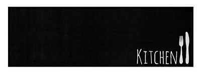 Zala Living Cook & Clean Tapete antiderrapante de tecido plano de pelo curto, lavável, para corredor, cozinha, sala de estar, preto e branco, 50 x 150 cm