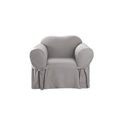 Surefit Cotton Duck Armchair Box Cushion One Piece Slipcover, Chair Cover, Relaxed Woven Fit, 100% Cotton, Machine Washable, Gray