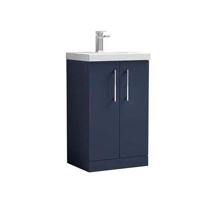 nuie ARN2901A Arno Modern Bathroom Floor Standing 2 Soft Close Door Vanity Unit and Mid-Edge Basin, 500mm, Midnight Blue