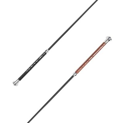 PFIFF 102478 - Fusta de doma con mango de piel sintética, imitación de piel de cocodrilo, herrajes plateados, núcleo de fibra de vidrio, nailon, longitud 120 cm, color negro
