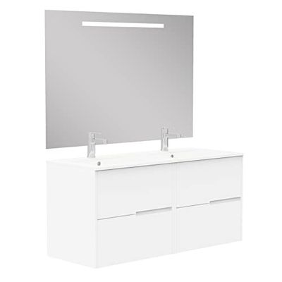 Baikal Mueble de baño Gavin, 2 cajones, suspendido en Pared. Incluye Lavabo cerámico. Varios Acabados. Se Entrega Montado. con Espejo 120 cm Blanco