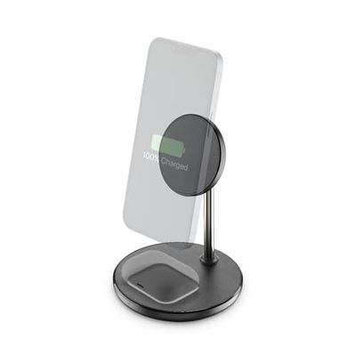 Cellularline - Mag Duo Wireless Charger - Supporto con carica wireless 2 in 1 per dispositivi Apple - Nero