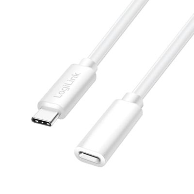Logilink CU0220 - USB 2.0 Type-C verlengkabel met PD ondersteuning (PowerDelivery), kleur: wit, kabellengte: 1 m