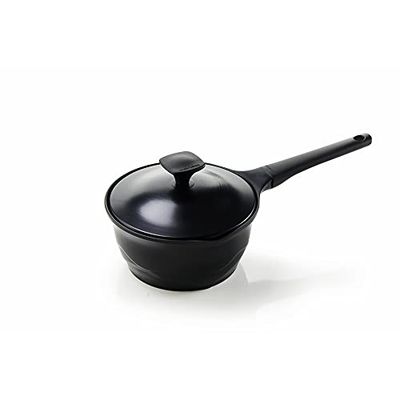Moneta Lirica Casserole avec Couvercle, Revêtement Extérieur Noir Satiné Antiadhésif et Anti-Rayures, Convient à Tout Type de Cuisinière, lavable au Lave-vaisselle, 16 cm