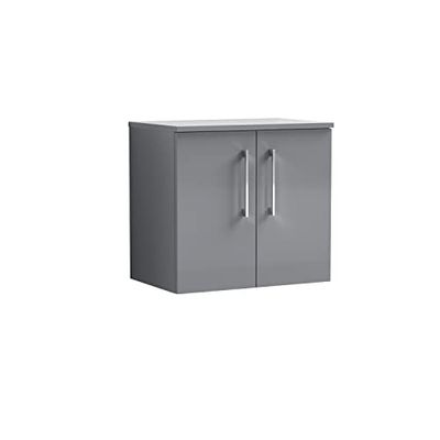 nuie ARN2223W Arno Wall Hung 2 Door Vanity Unit & Worktop, 600mm, Satin Grey