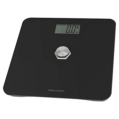 ProfiCare® Personenweegschaal zonder batterij, weegschaal met meetbereik van 5 g - 180 kg en groot LCD-display, digitale personenweegschaal met kinetische energie en glazen oppervlak, PC-PW 3112, zwart