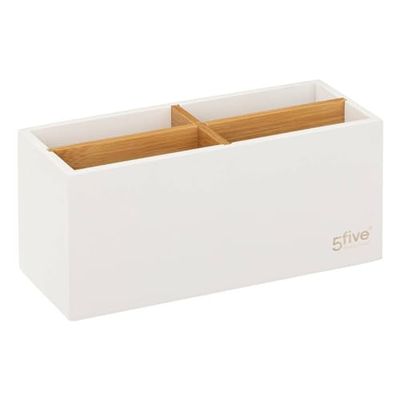 Five - Organiseur de Salle de Bain Rangement Maquillage 4 Compartiments Natureo Blanc et Bambou