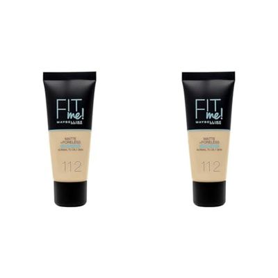 Maybelline Fit Me Matte and Poreless Foundation, 112 Soft Beige (Pack of 2)