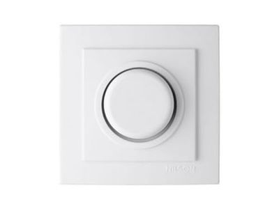 Dimmer bianco da incasso, serie 8000, potenza massima 600 W. Ideale per controllare l'intensità luminosa in casa o in ufficio, per un design moderno e funzionale.