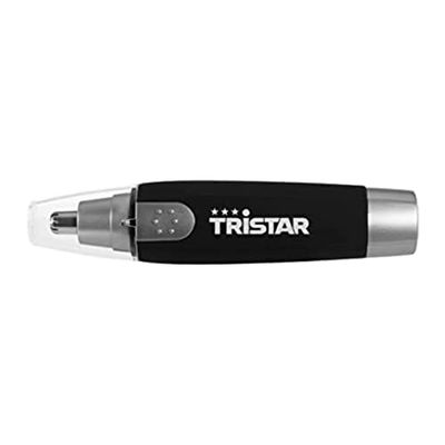 Tristar TR-2587 - Cortapelos de nariz y oreja, sin cable, con mango de goma, Negro, Plata