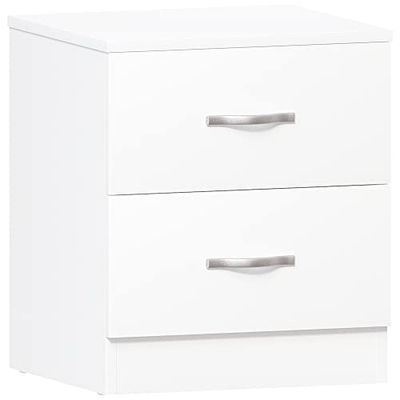 Vida Designs Mesinha de cabeceira branca, 2 asas e guias de metal, suporte único para gavetas antiarqueamento, móveis de quarto riano, prata, branco, 47 x 40 x 36 cm