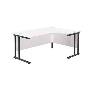 Office Hippo Heavy Duty Office Desk, Right Corner Desk, Strong & Reliable Office Table With Integrated Cable Ports & Twin Uprights, PC Desk For Office or Home - White Top/Black Frame