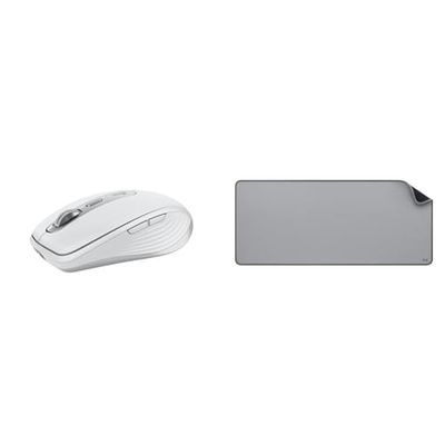 Logitech MX Anywhere 3S Compact Wireless Mouse, Fast Scrolling, 8K DPI Any-Surface Tracking, Quiet C & Desk Mat - Studio Series, Multifunctional Large Desk Pad, Extended Mouse Mat