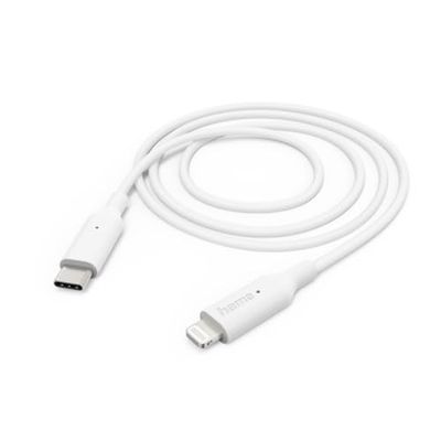 Hama Câble iPhone Lightning USB-C (Câble de charge/transfert de données/Data, USB-C mâle vers Lightning, 1m, Certifié MFI, 480 MBit/s, iPad/iPhone 13/12/11/XS/XR/X/8/7/7+/6s/6/5/SE2020) Blanc