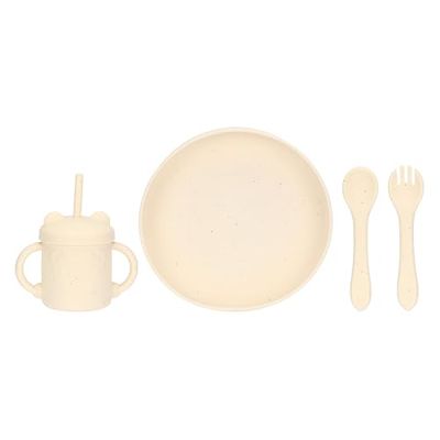 THUN - Set gruau - silicone - Collection Baby Dolce Ferme - assiette : Ø 18 cm, mug : Ø 7 x 12 cm, couverts : 14 cm