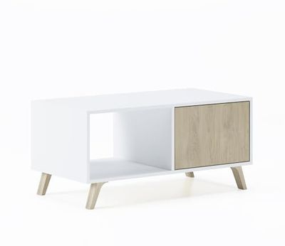 Skraut Home - Salontafel - 45 x 92 x 50 cm - Lage tafel Ideaal voor woonkamer of eetkamer - Windmodel - Bestendig hout - Hulpmeubels - Wit/Puccini-afwerking