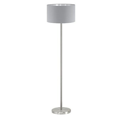 EGLO Candeeiro de pé Maserlo, candeeiro de sala têxtil de 1 holofote, luz de pé de aço e tecido, cor níquel mate, cinza, prata, suporte de lâmpada E27, Incll interruptor de pé